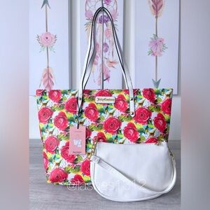 JUICY COUTURE Tote and Shoulder Bag Set - White Red Roses